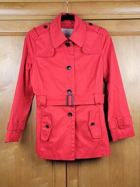 Banana Republic Red Spring Belted Cotton Rain Coat Jacket - SP